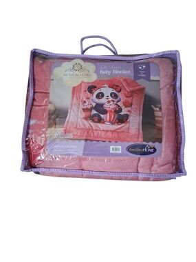 NWT Smiling Home Alice Pink Panda Toddler Plush Baby Blanket